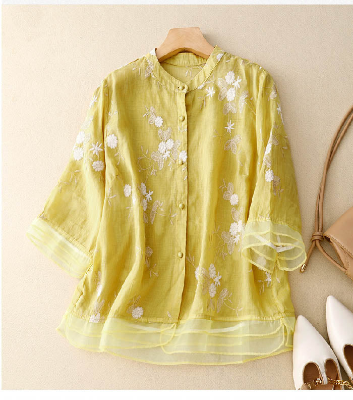 Kourtney | Blouse Dames Bloemenborduursel Elegante Pasvorm 6