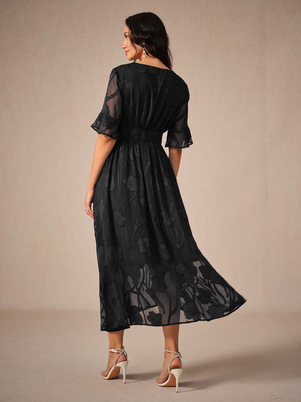Kyla Midi Jurk | Elegante Fladdermouwen en Kant 1