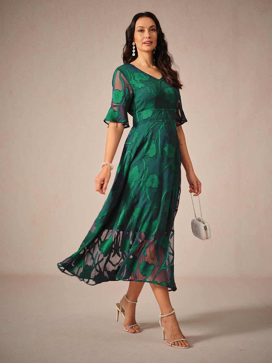Kyla Midi Jurk | Elegante Fladdermouwen en Kant 7