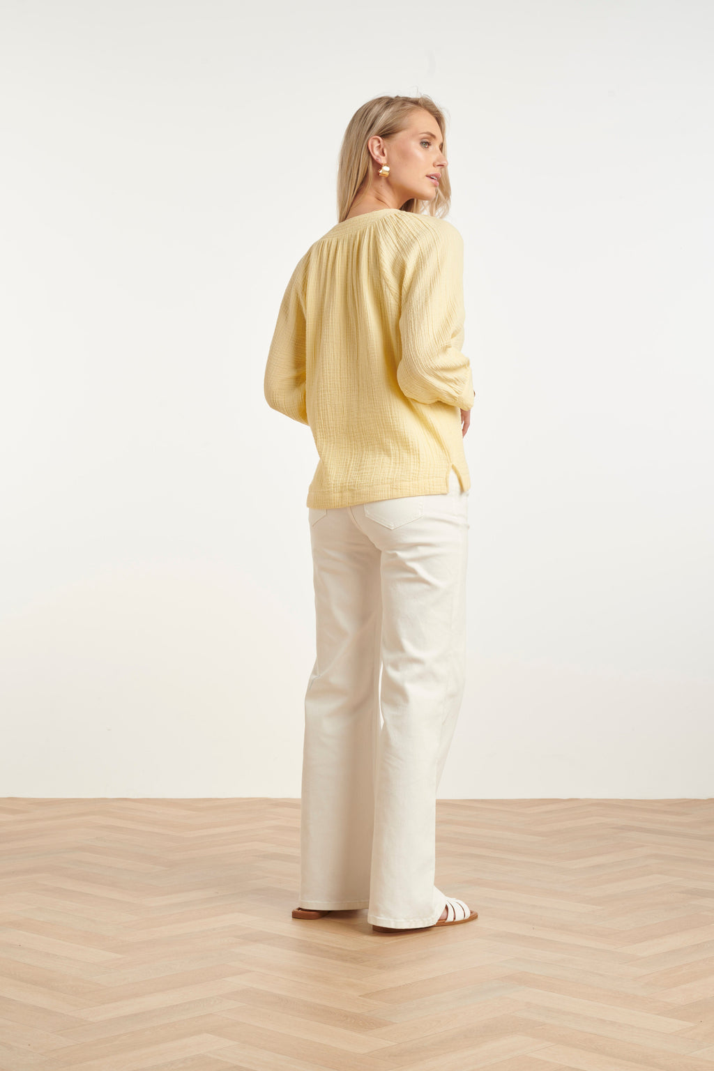 Lichtgele V-Hals Blouse Dames | Mousseline Tops Dames 6