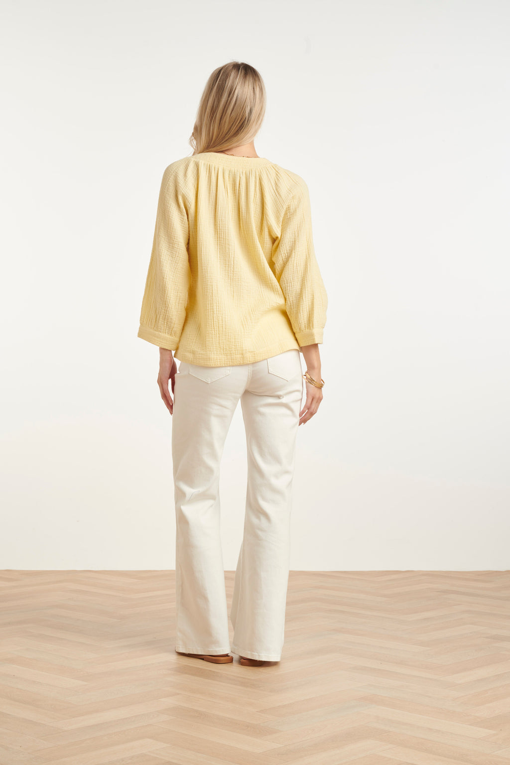 Lichtgele V-Hals Blouse Dames | Mousseline Tops Dames 8