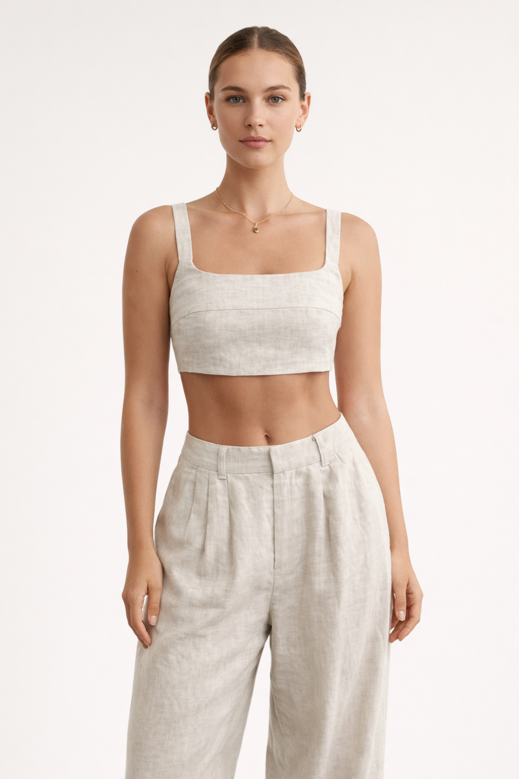 Linnen Damesset | Crop Top en Wijde Broek