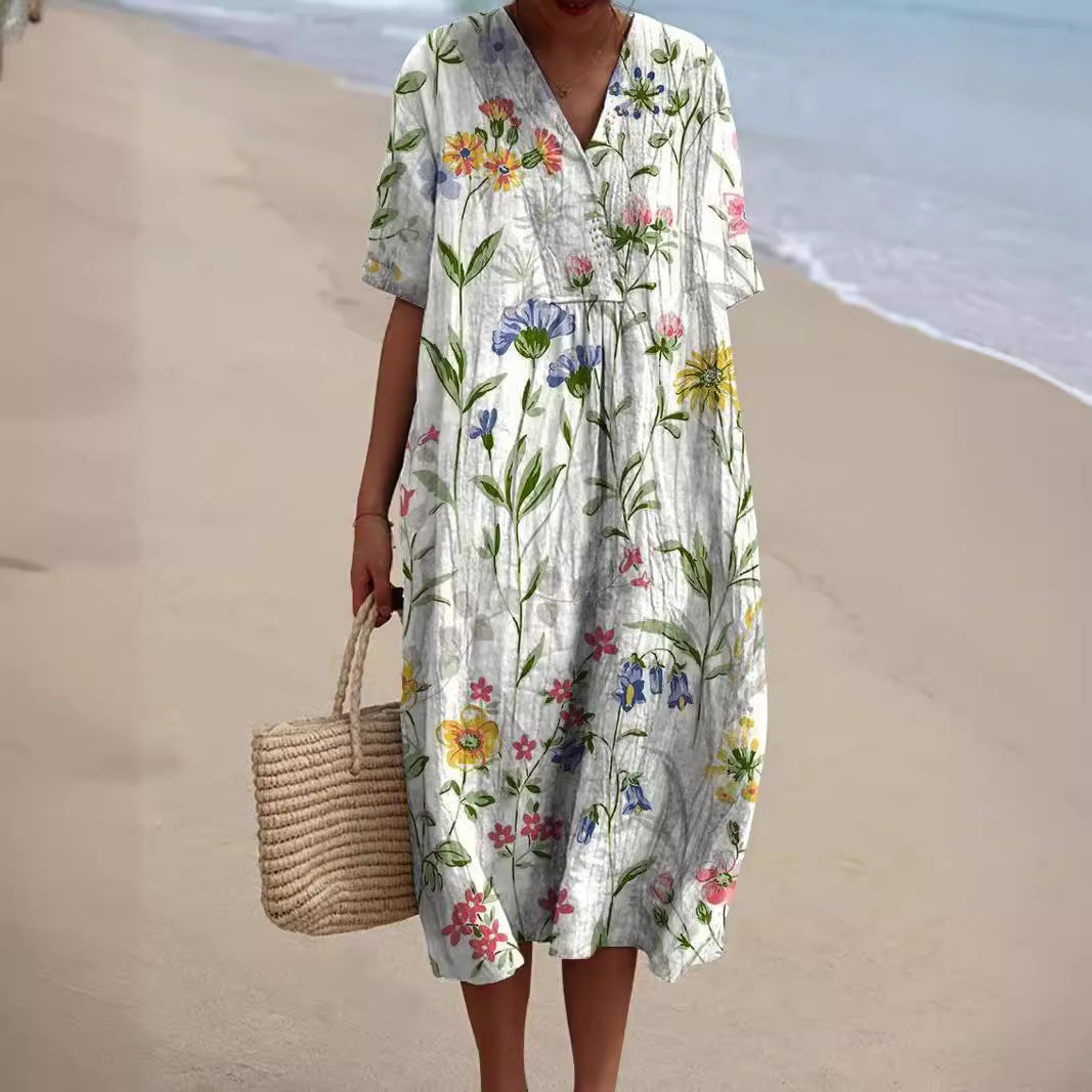 Liora | Zomerjurk Dames Bloemenprint Knielengte 1