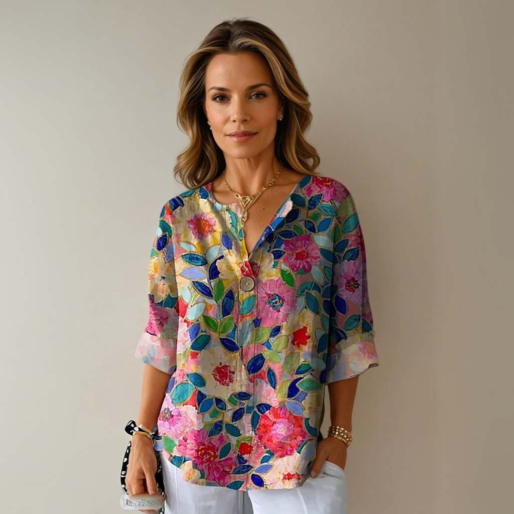 Livia | Dames Blouse Korte Mouw Bloemenprint 0