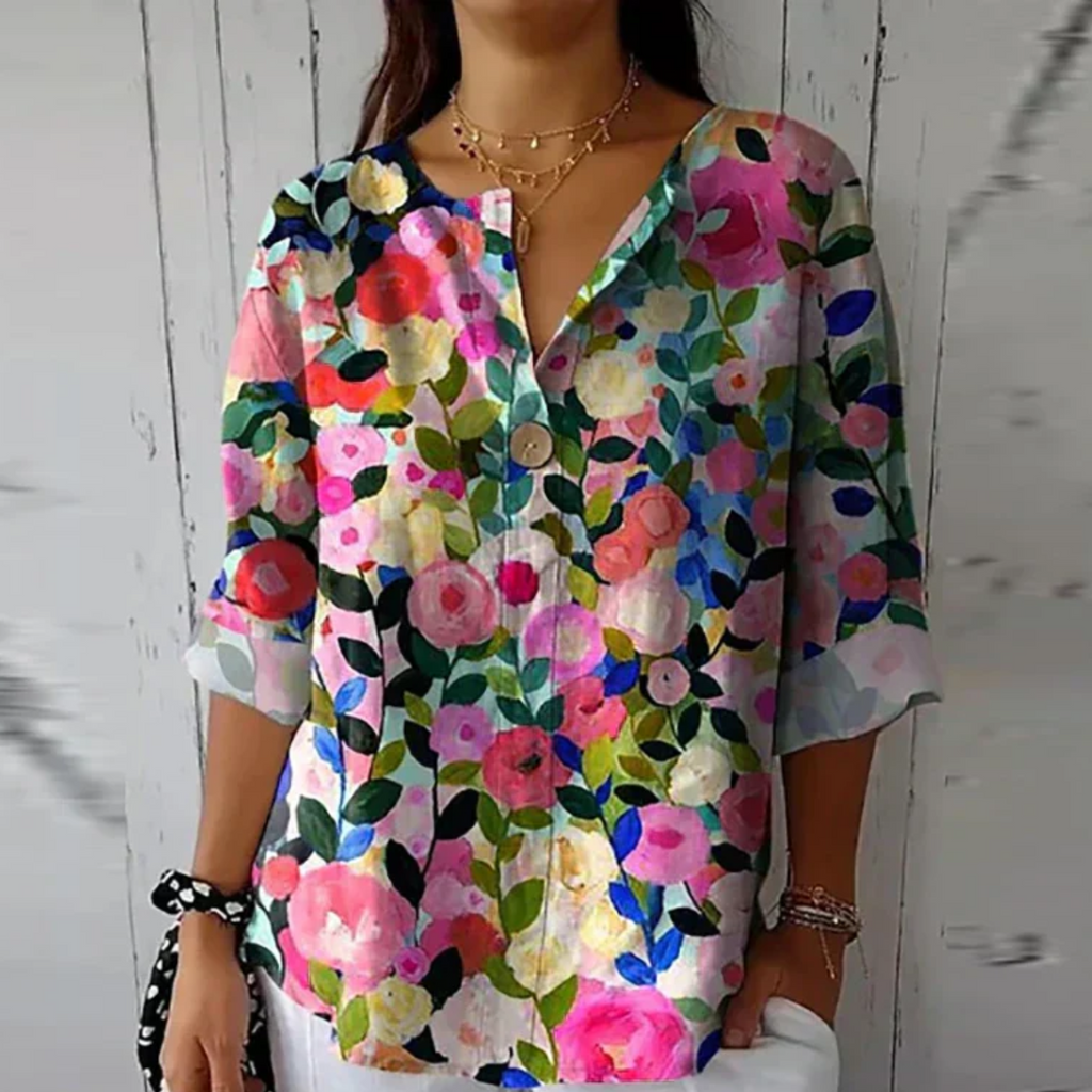 Livia | Dames Blouse Korte Mouw Bloemenprint 5