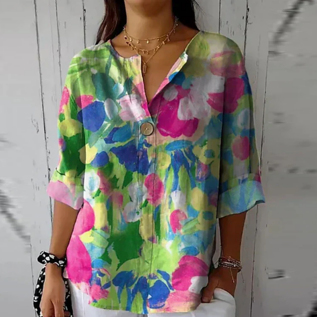 Livia | Dames Blouse Korte Mouw Bloemenprint 7