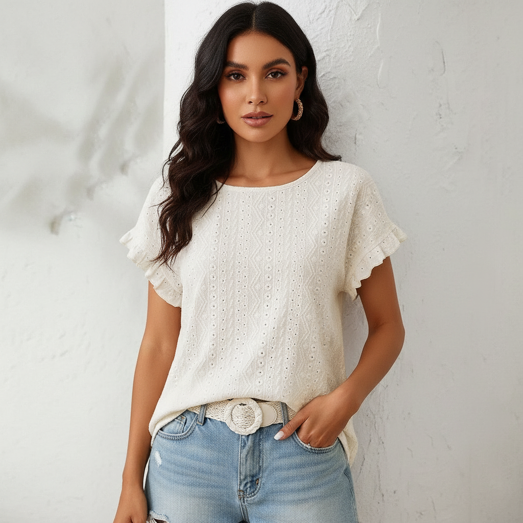 Luchtige Broderie Top Dames | Elegante Zomertop 0