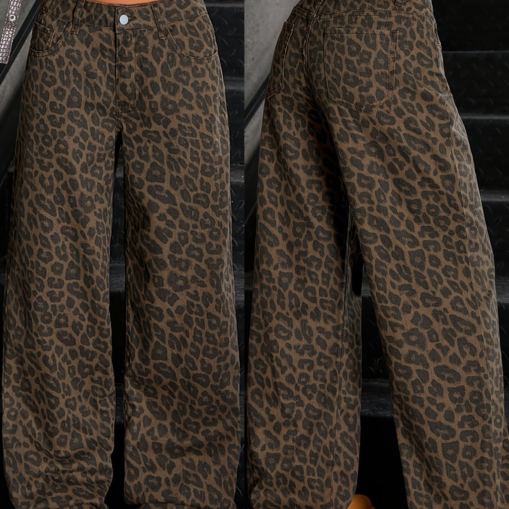 Luipaardprint High-Waist Dames Jeans | Slim Fit Spijkerbroek 0