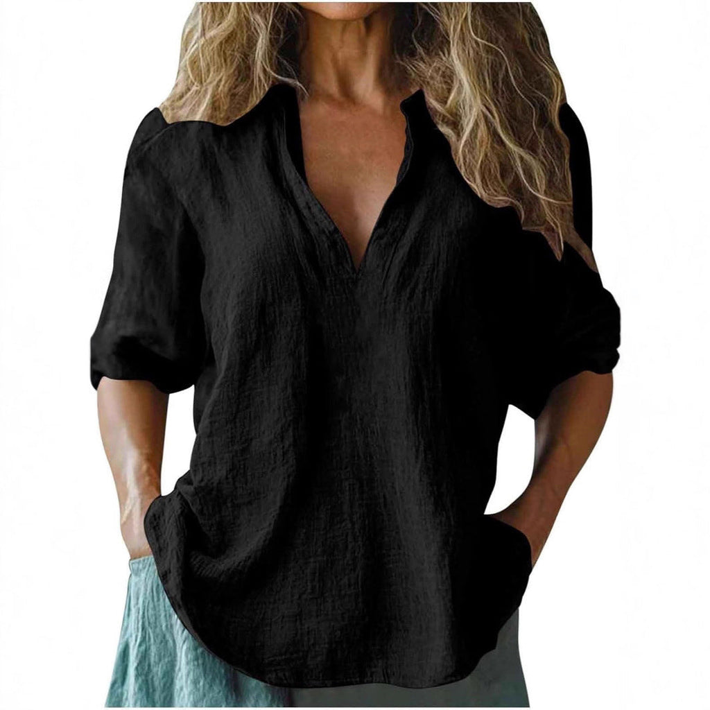 Luna | Dames Blouse Korte Mouw Wit Linnen 0