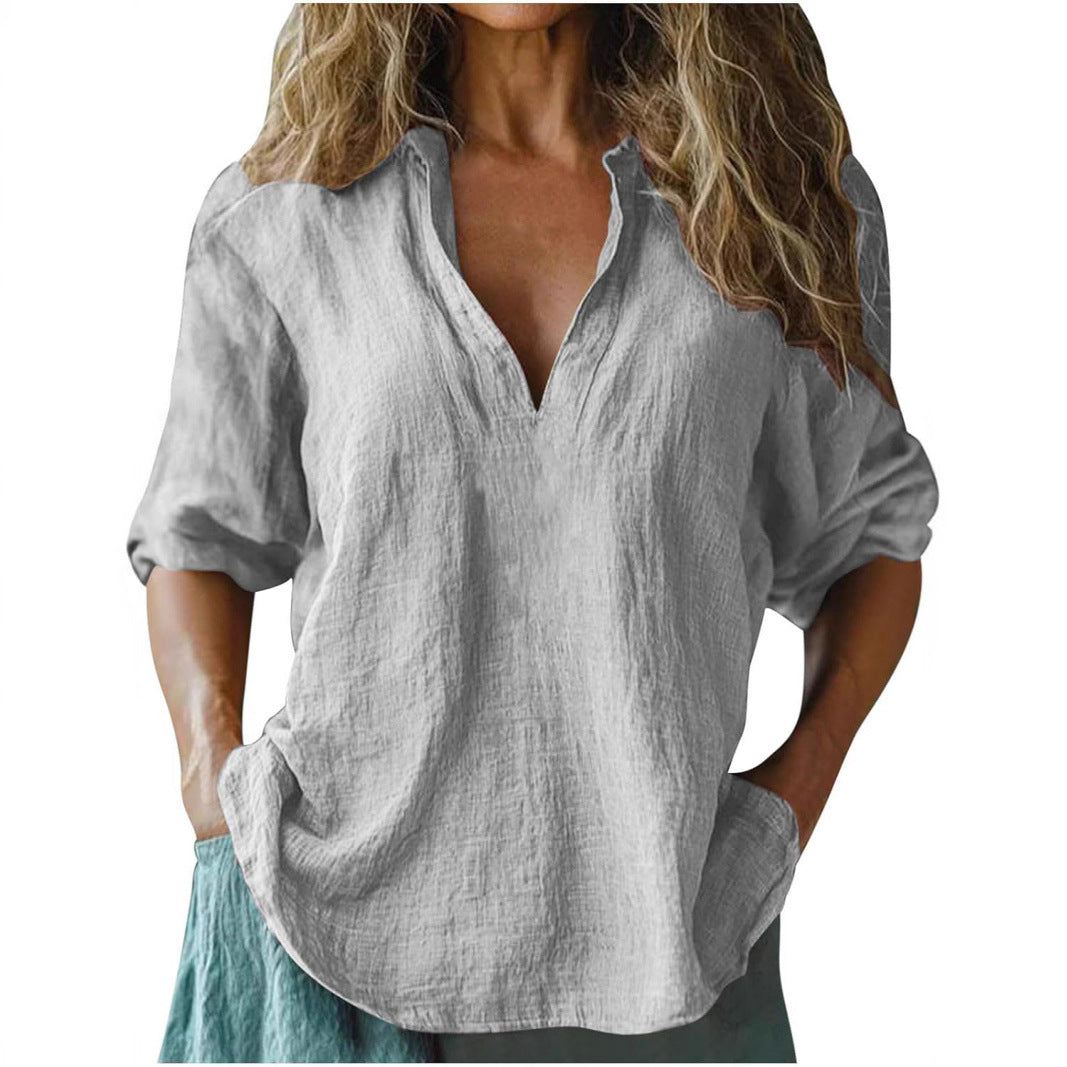 Luna | Dames Blouse Korte Mouw Wit Linnen 3