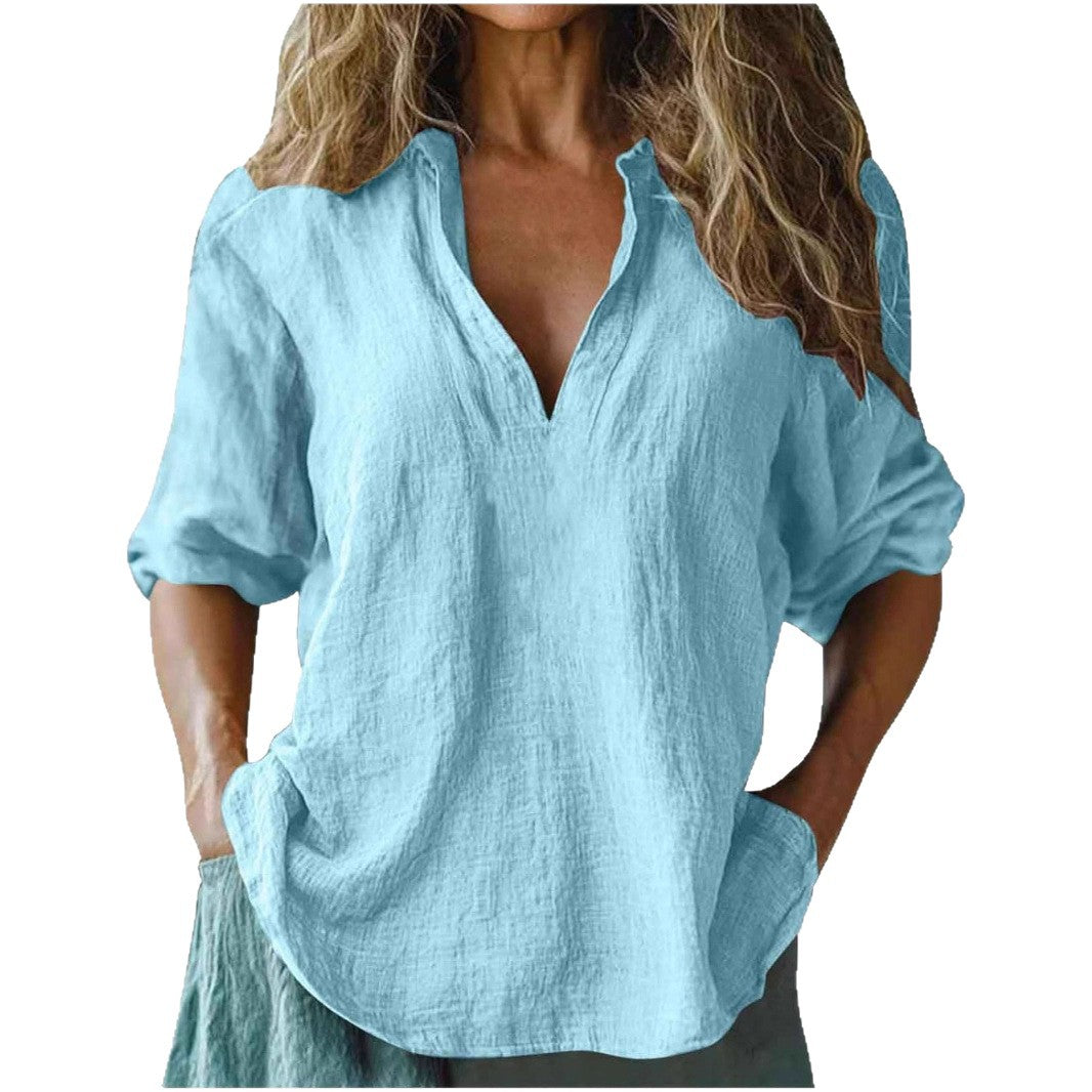 Luna | Dames Blouse Korte Mouw Wit Linnen 4