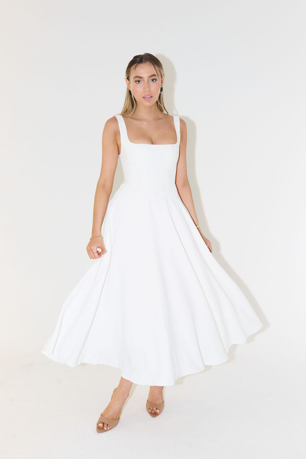Luna | Dames Midi Jurk Elegante Vierkante Halslijn 0