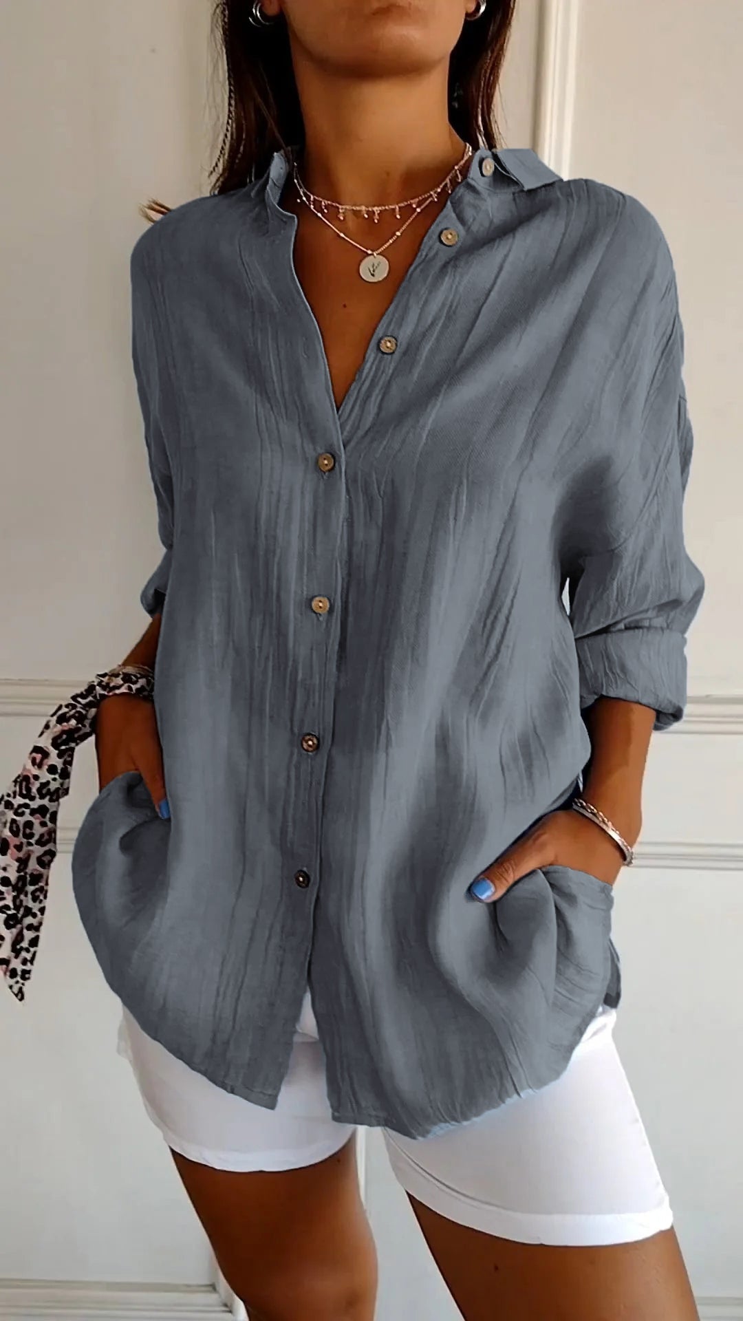 Luna | Dames Overhemd Geplooide Stijl Met Kraag 10