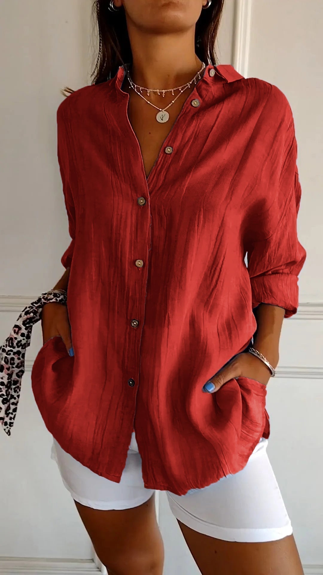 Luna | Dames Overhemd Geplooide Stijl Met Kraag 6