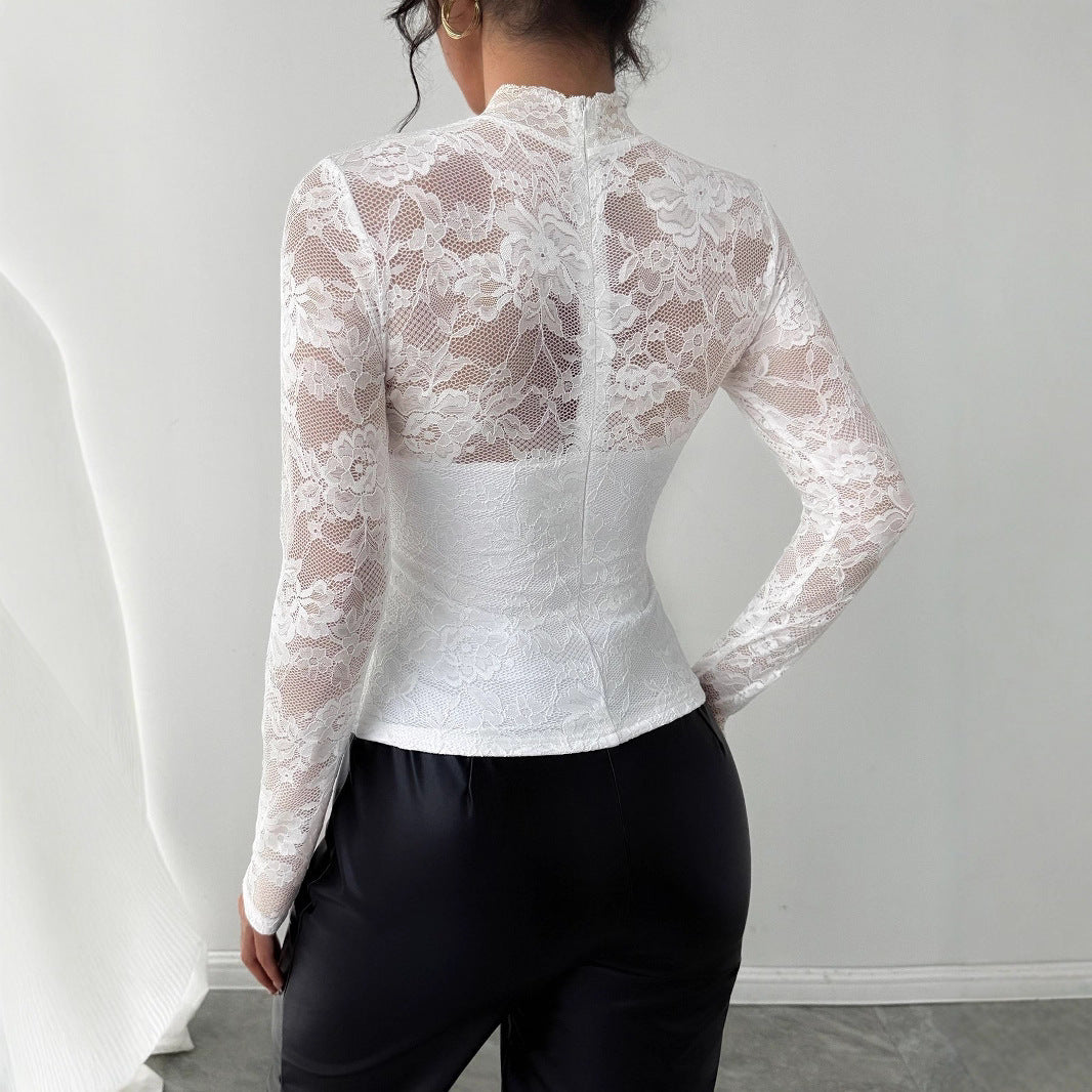 Luna | Elegante Dames Top Hoge Hals Kant 2