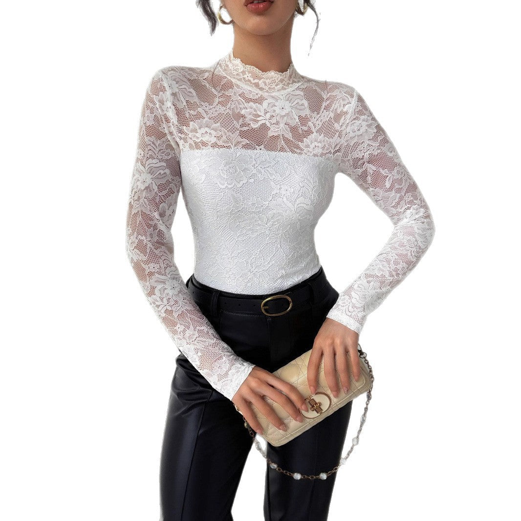 Luna | Elegante Dames Top Hoge Hals Kant 5