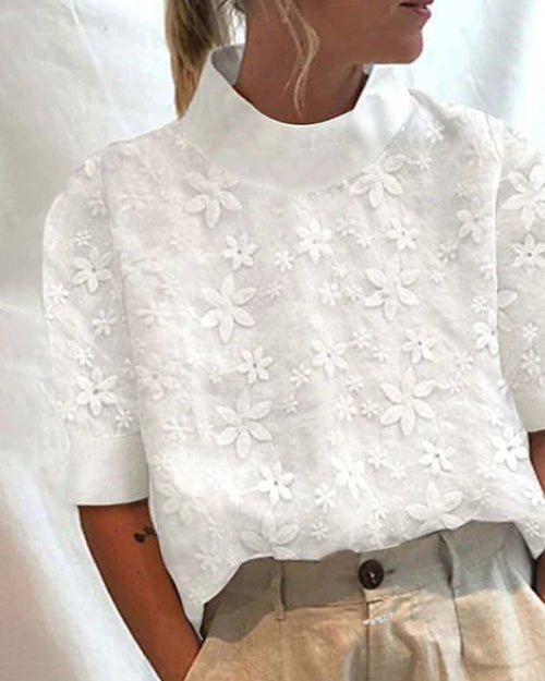 Luna | Katoenen Blouse Dames Opstaande Kraag 0