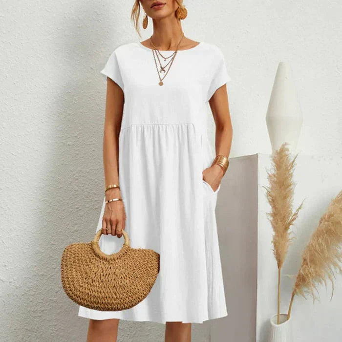 Luna | Katoenen Zomerjurk Ronde Hals Elegante Stijl 0