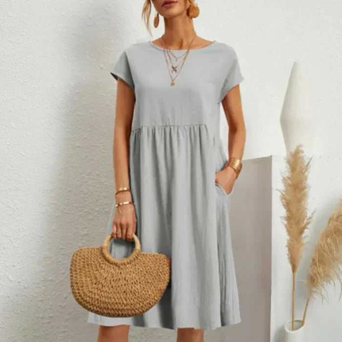Luna | Katoenen Zomerjurk Ronde Hals Elegante Stijl 1