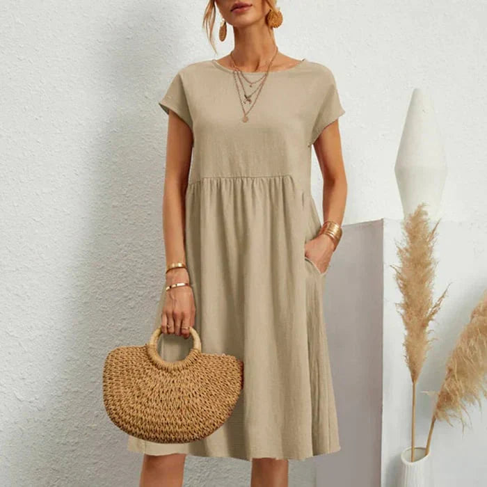 Luna | Katoenen Zomerjurk Ronde Hals Elegante Stijl 2