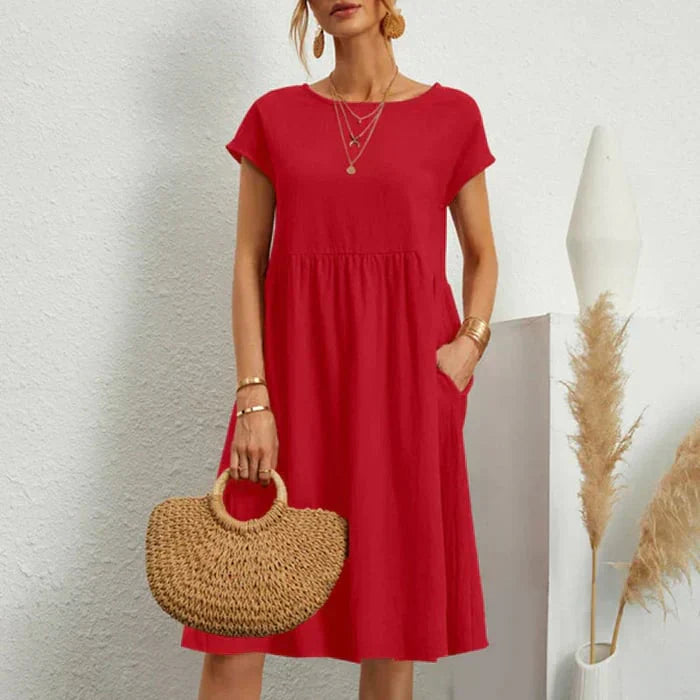 Luna | Katoenen Zomerjurk Ronde Hals Elegante Stijl 4