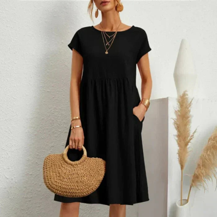 Luna | Katoenen Zomerjurk Ronde Hals Elegante Stijl 7