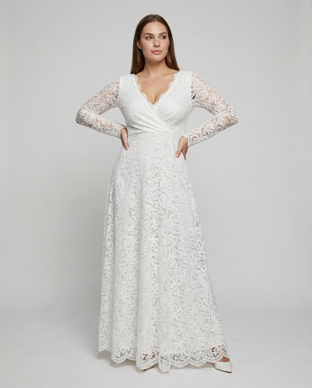 Luna | Maxi Jurk Kanten V-hals Vloerlange Elegantie 0