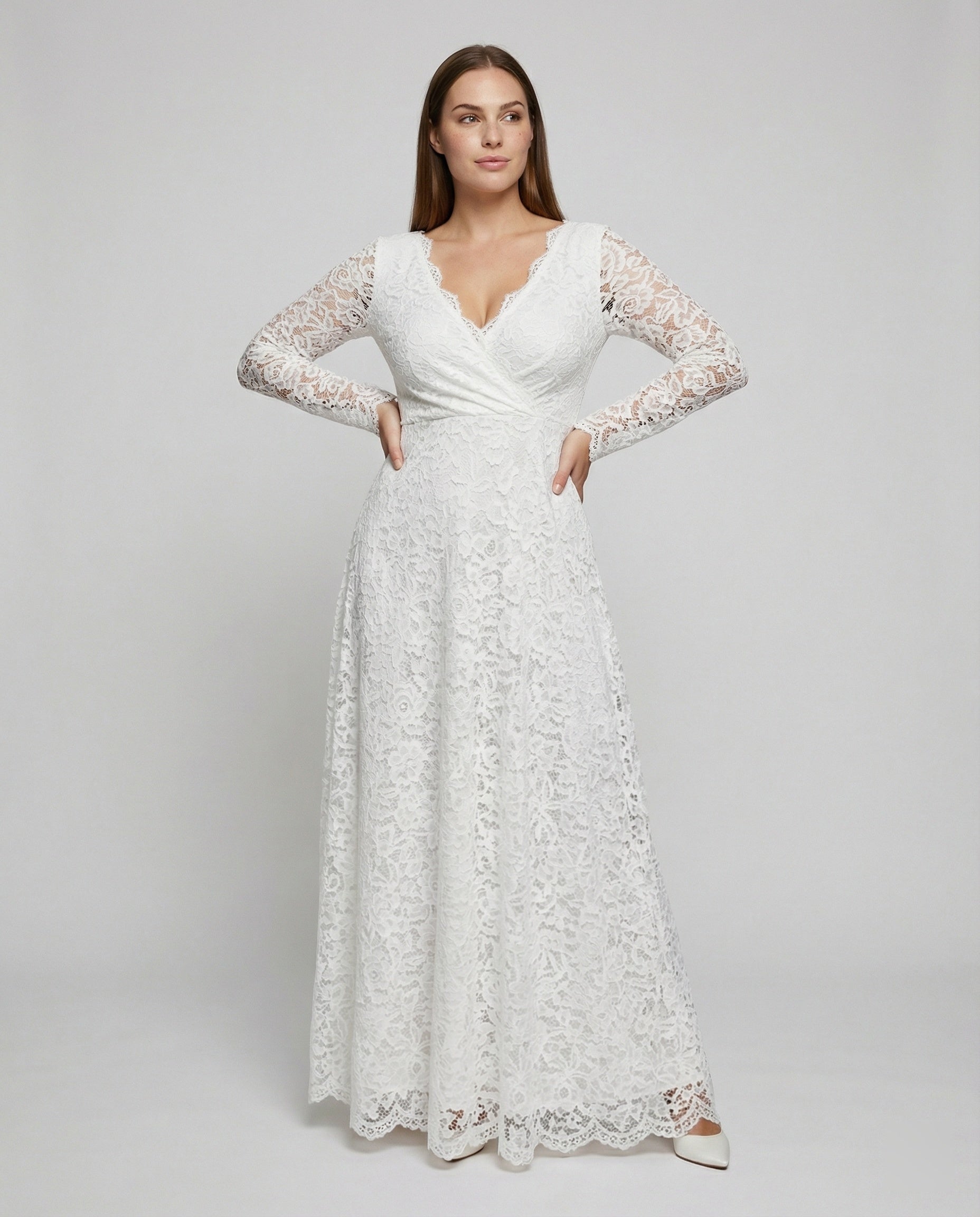 Luna | Maxi Jurk Kanten V-hals Vloerlange Elegantie 0