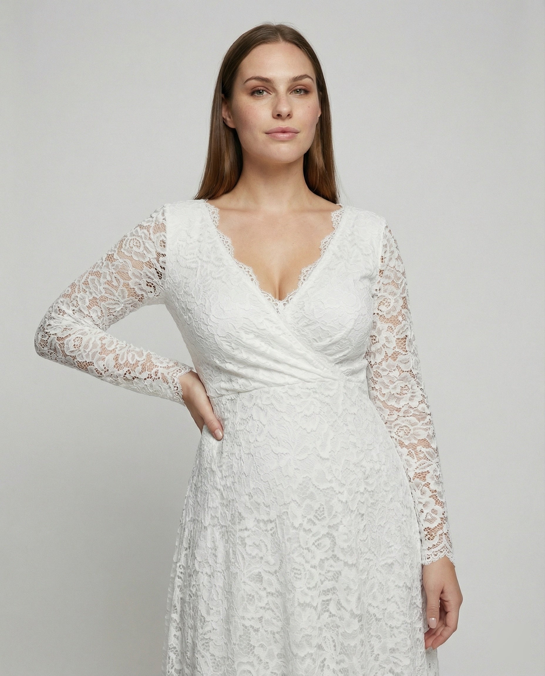 Luna | Maxi Jurk Kanten V-hals Vloerlange Elegantie 1