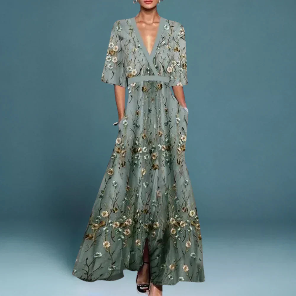 Luna | Maxi Jurk Zomer Bloemenprint Lange Mouwen 0