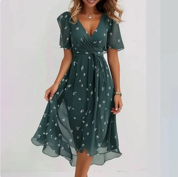 Luna | Midi Jurk Bloemen V-hals Zomerjurkjes Dames 1