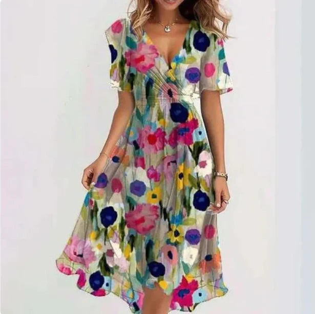 Luna | Midi Jurk Bloemen V-hals Zomerjurkjes Dames 7