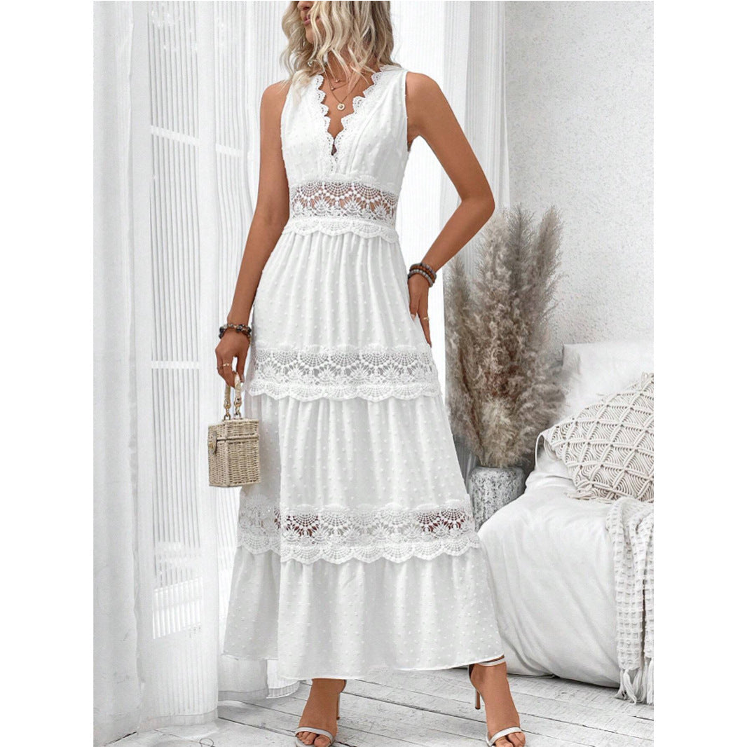 Luna | Midi Jurk Dames Kanten V-hals Elegant 0