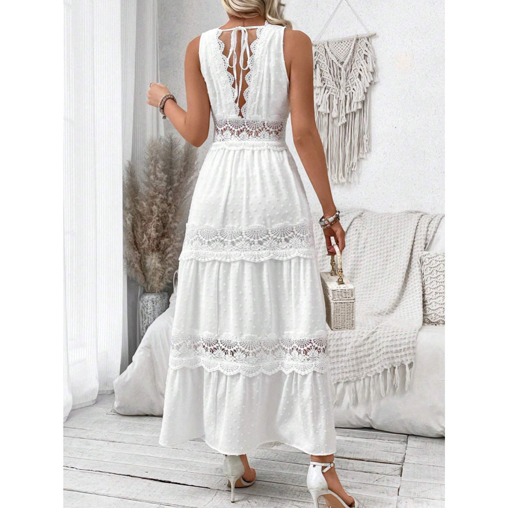 Luna | Midi Jurk Dames Kanten V-hals Elegant 1