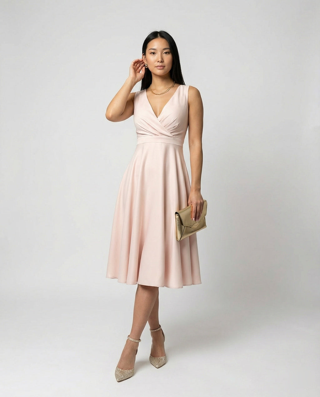 Luna | Midi Jurk Dames Mouwloos V-hals Cocktail Elegant 1