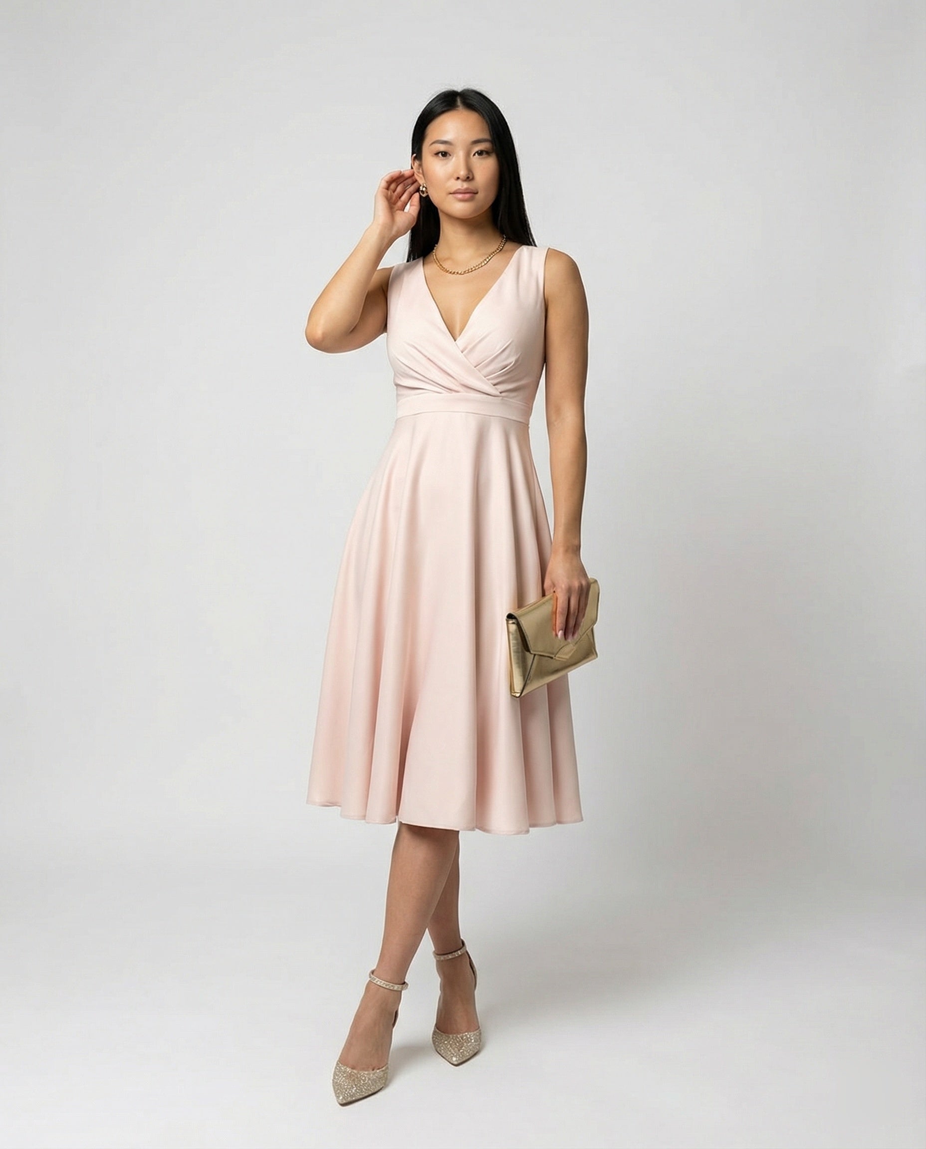 Luna | Midi Jurk Dames Mouwloos V-hals Cocktail Elegant 1