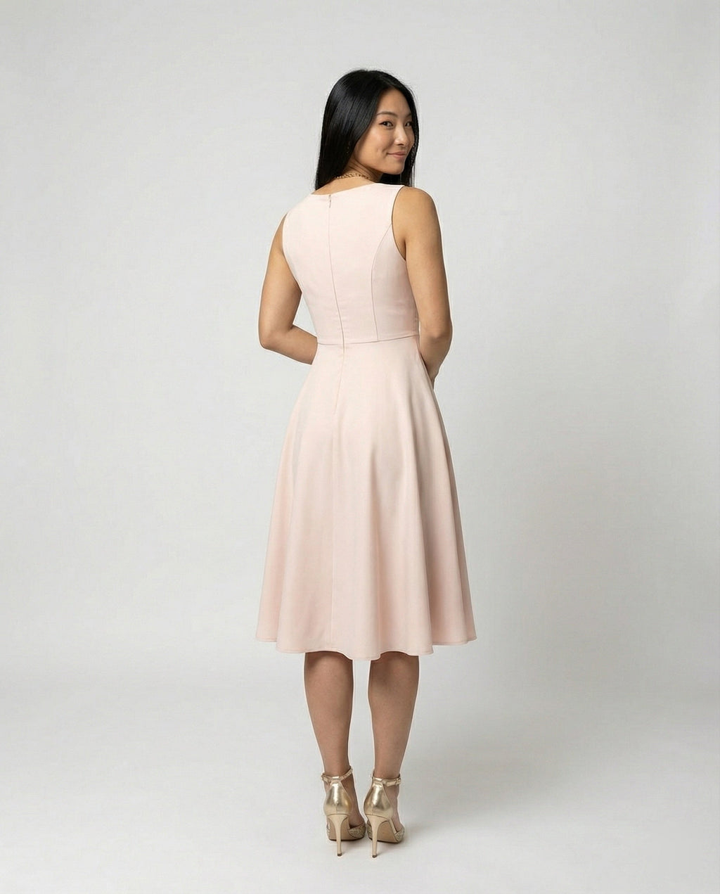 Luna | Midi Jurk Dames Mouwloos V-hals Cocktail Elegant 4