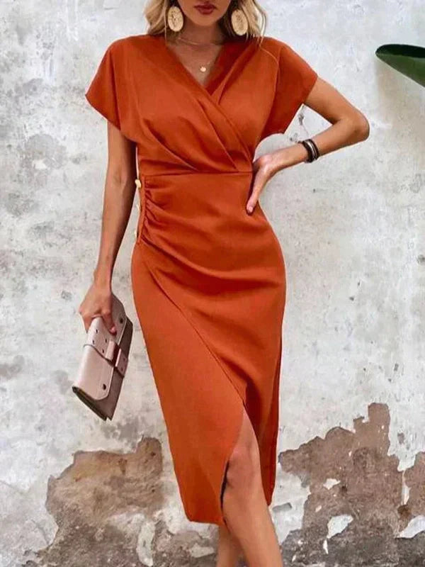 Luna | Midi Jurk Dames V-hals Oranje 1