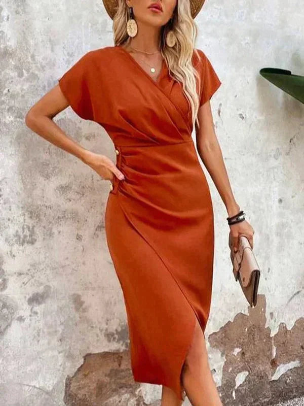 Luna | Midi Jurk Dames V-hals Oranje 3