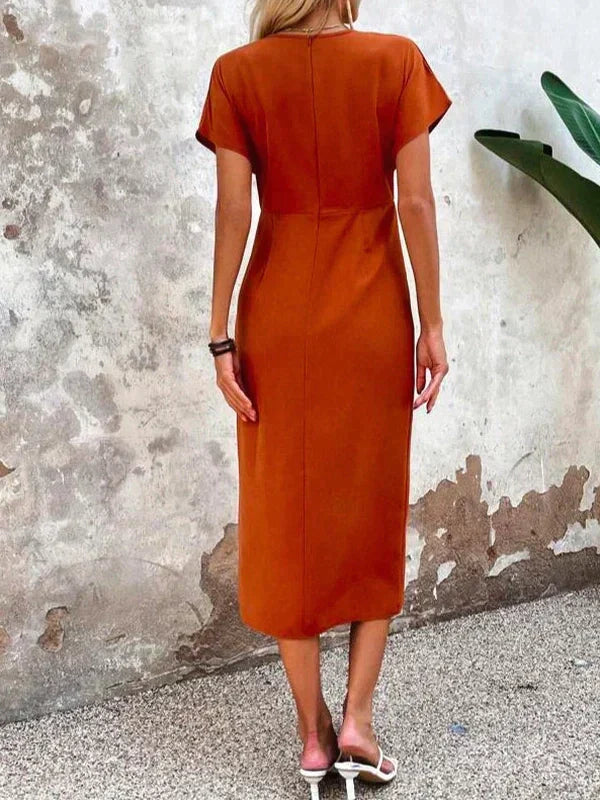 Luna | Midi Jurk Dames V-hals Oranje 4