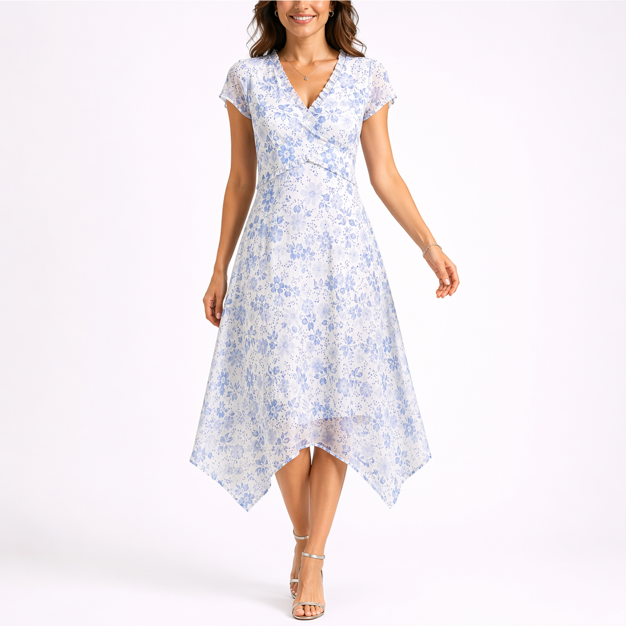 Luna | Midi Jurk V-hals Bloemenprint 0