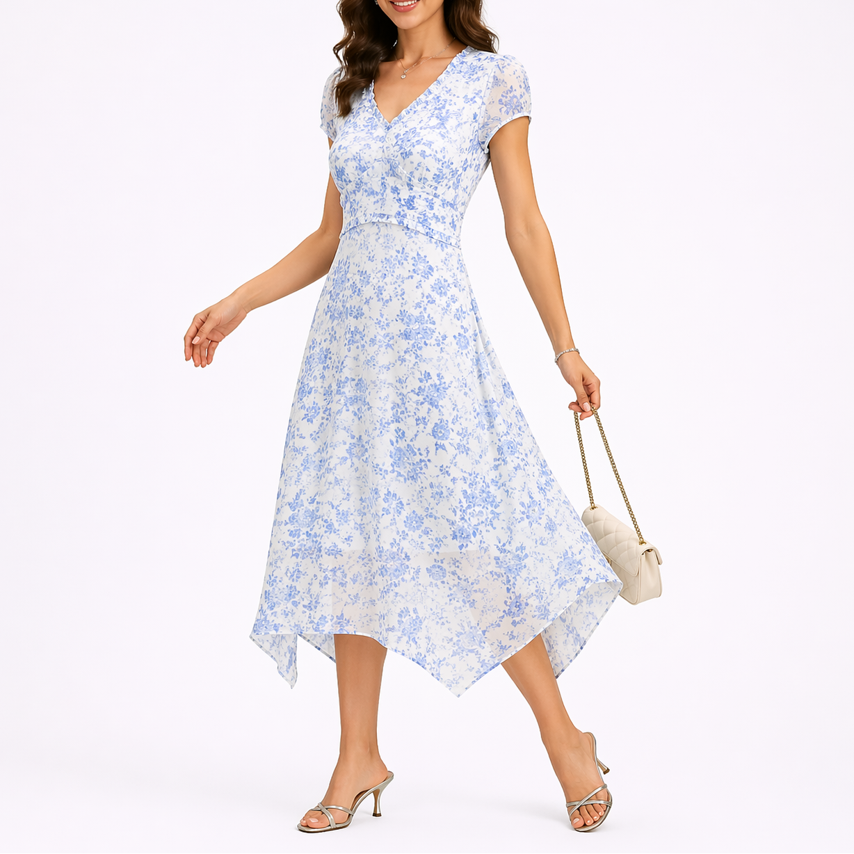 Luna | Midi Jurk V-hals Bloemenprint 1