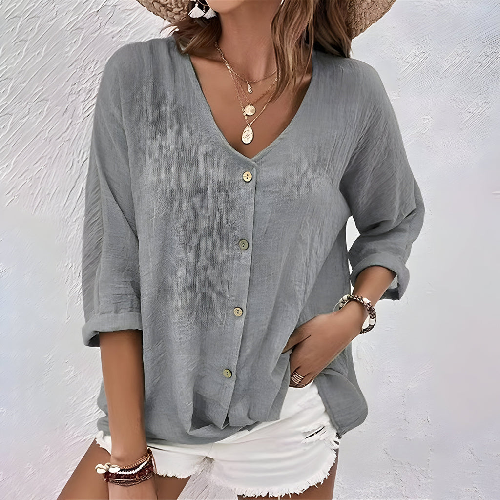 Luna | Witte Blouse Dames V-Hals Casual 3