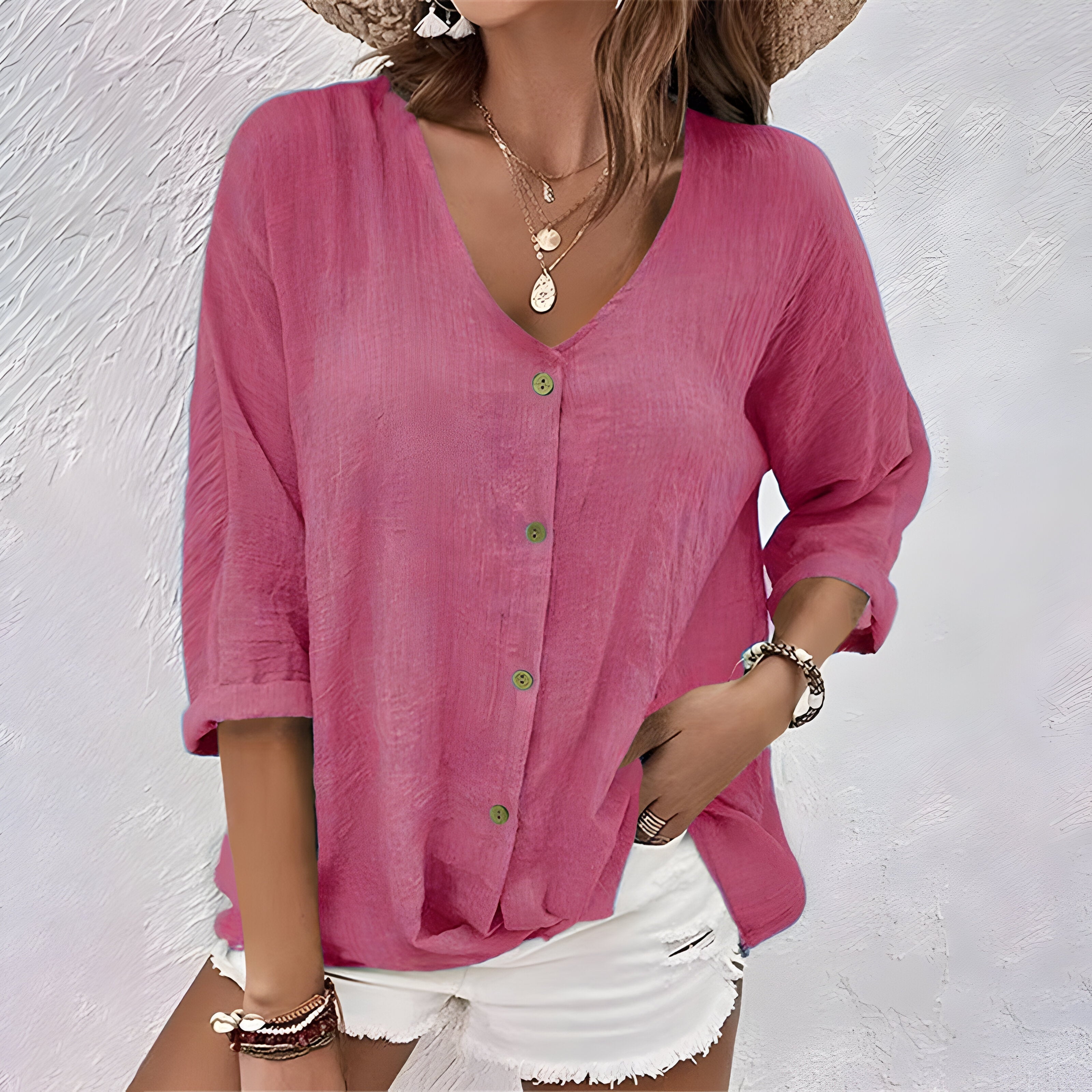 Luna | Witte Blouse Dames V-Hals Casual 4