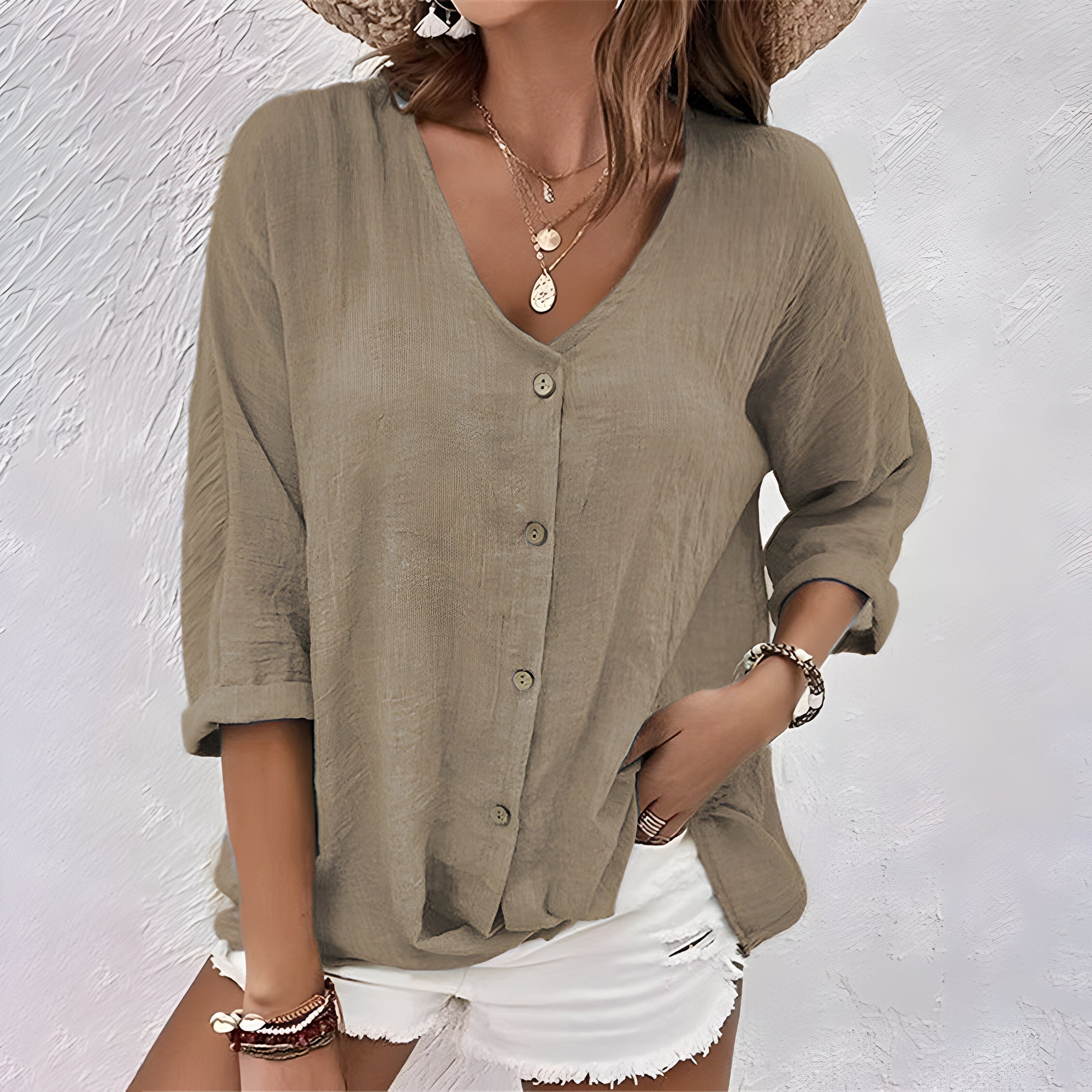 Luna | Witte Blouse Dames V-Hals Casual 6