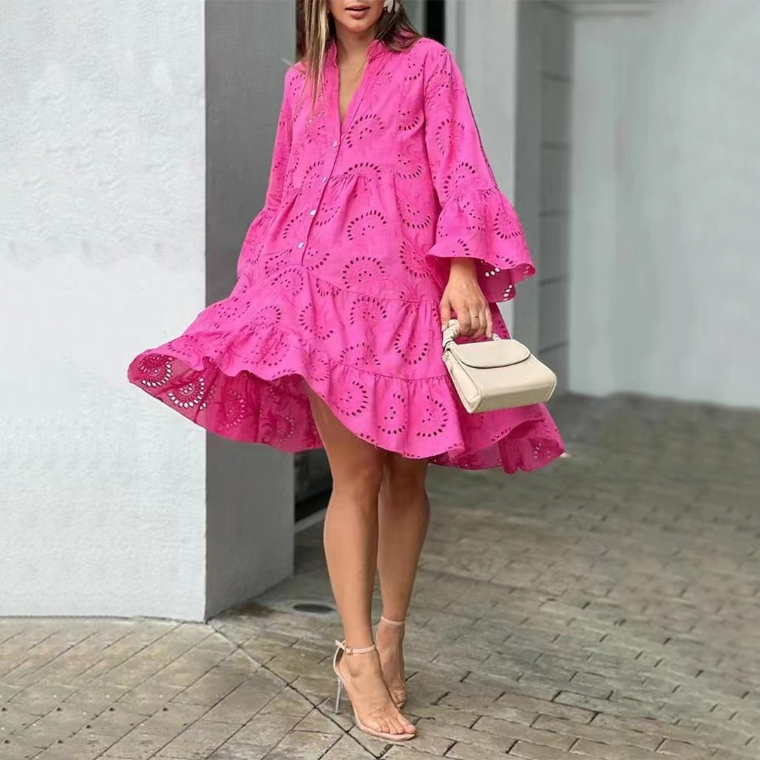 Luna | Zomerjurk Dames Ajour Knielengte Driekwartmouwen 3