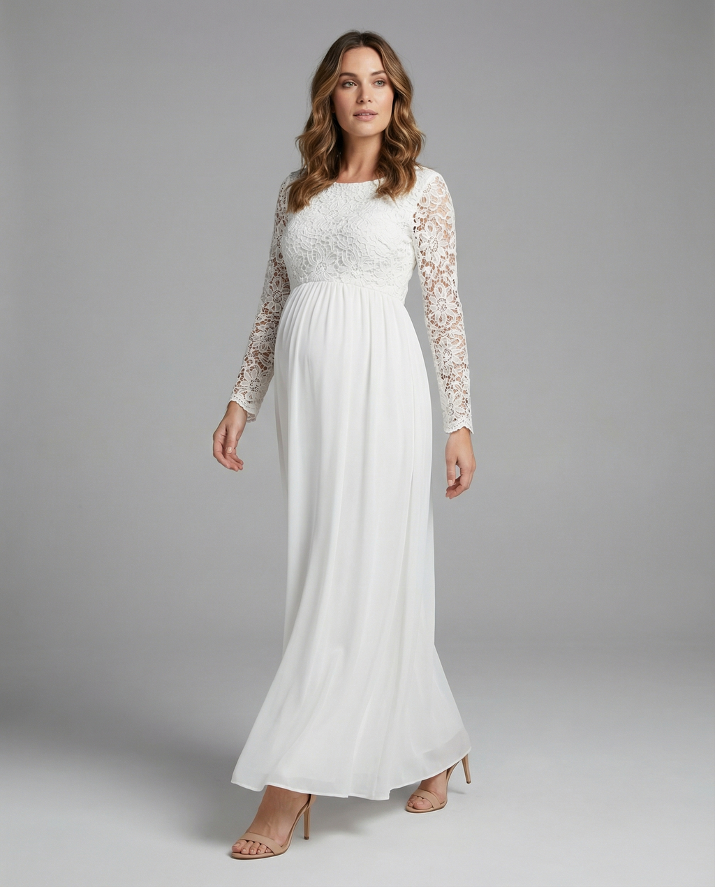 Luna | Zwangerschapsjurk Kant Chiffon Lange Mouw Elegant 1