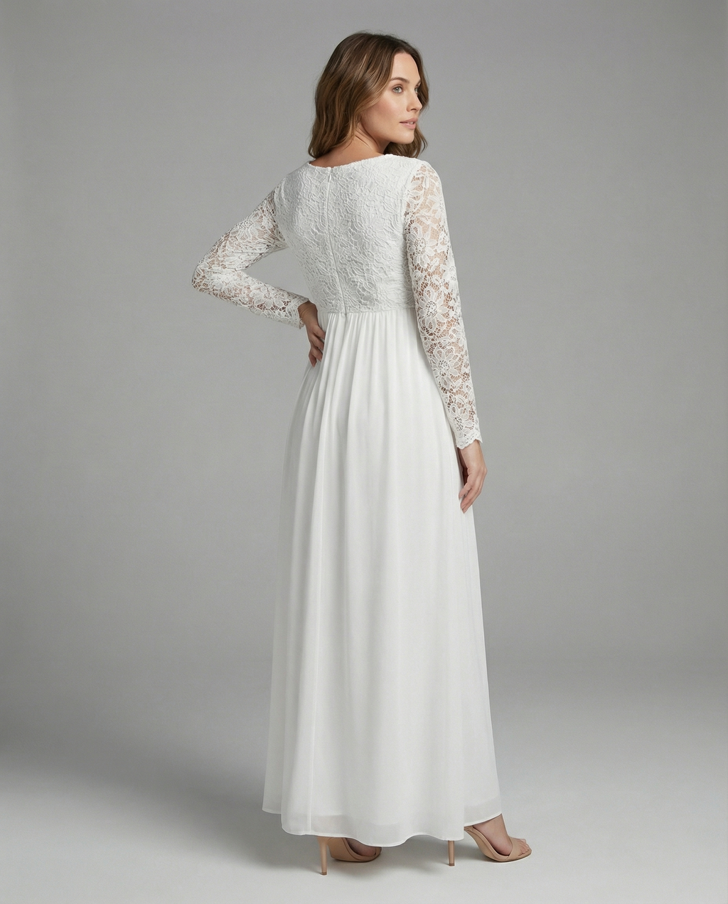 Luna | Zwangerschapsjurk Kant Chiffon Lange Mouw Elegant 2