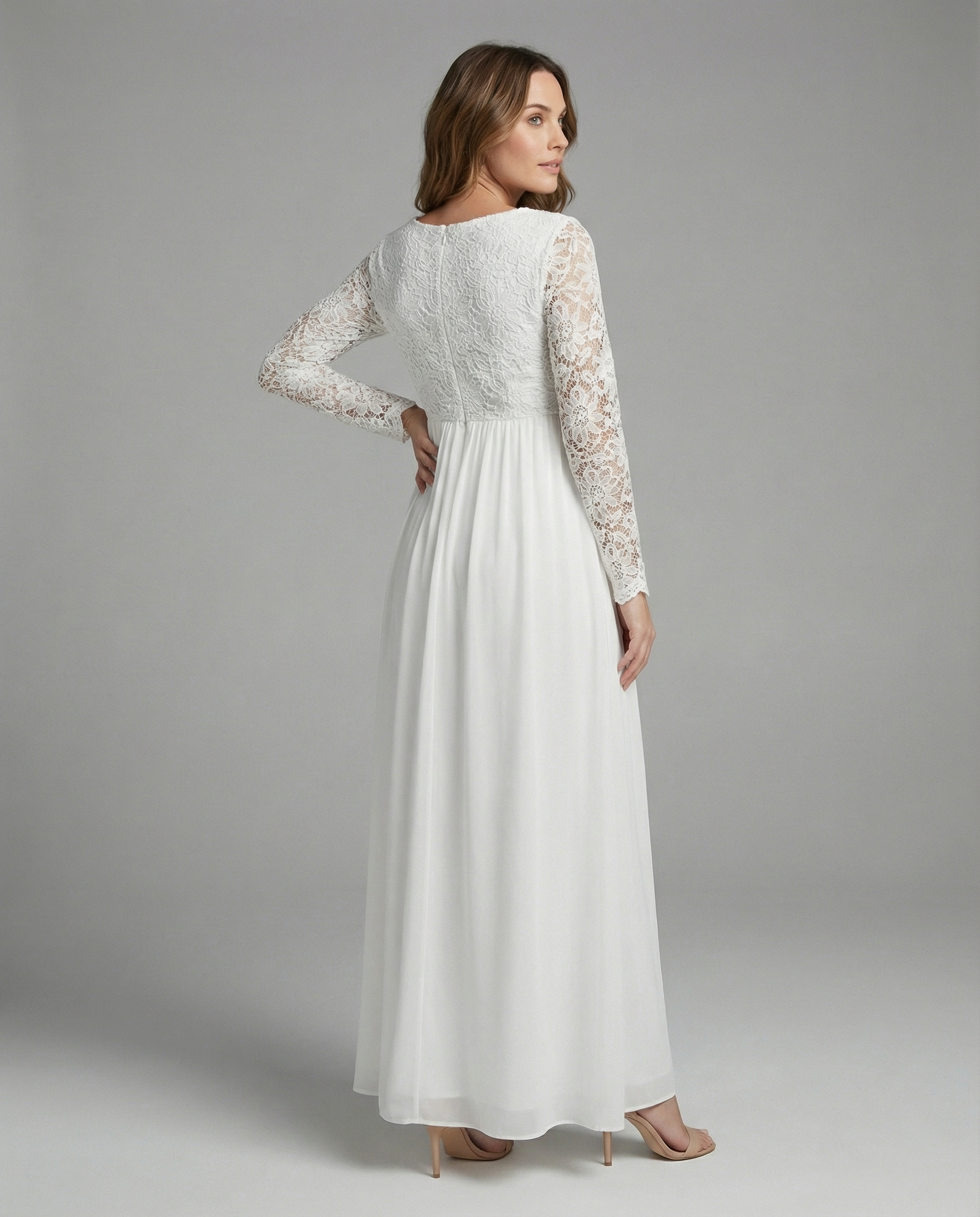 Luna | Zwangerschapsjurk Kant Chiffon Lange Mouw Elegant 2