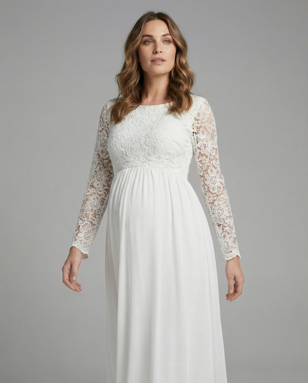 Luna | Zwangerschapsjurk Kant Chiffon Lange Mouw Elegant 3